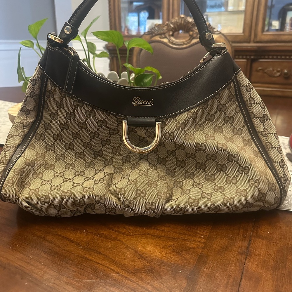 Gucci Monogram Beige and Dark Brown Shoulder Bag